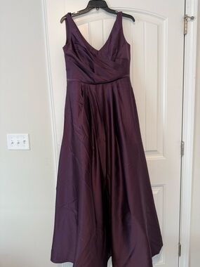 David's Bridal Plum Sleeveless V-Neck A-Line Maxi Dress